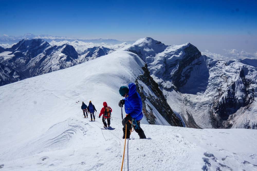 Descent from summit of Mera Peak