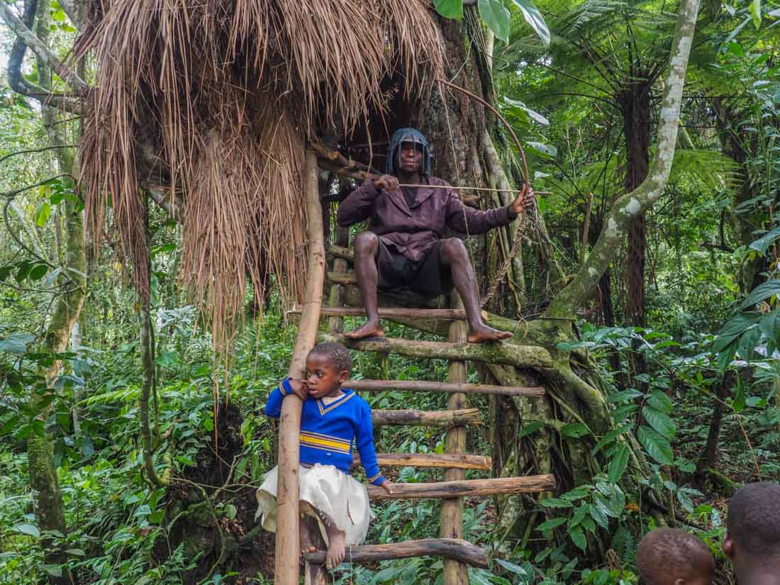 Batwa Pygmies in treehouse