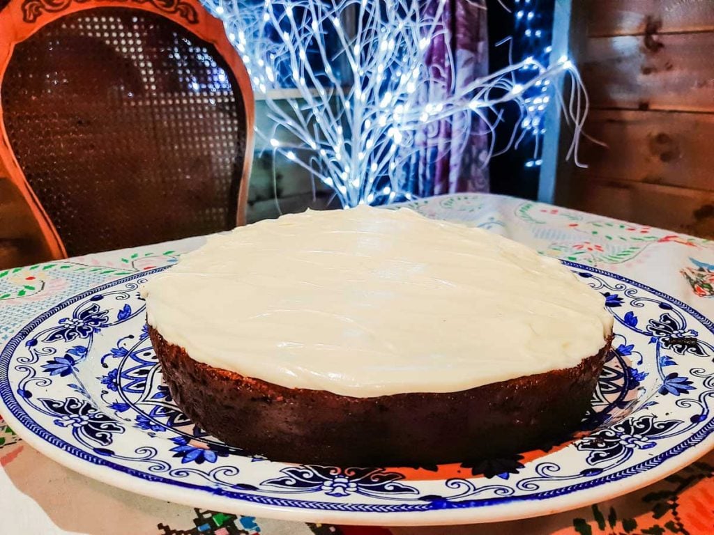 Chocolate Guinness cake resembling a pint