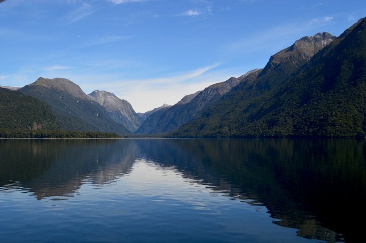 view from the boat on Lake Te Anau