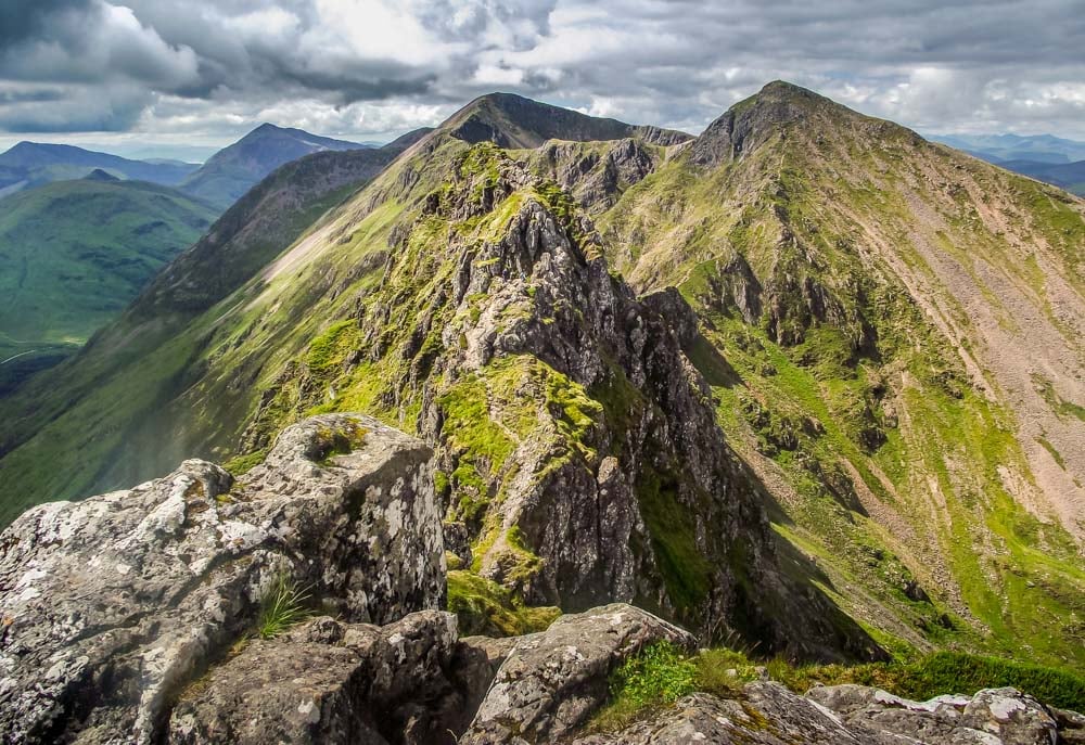 looking along Aonach Eagach Ridge