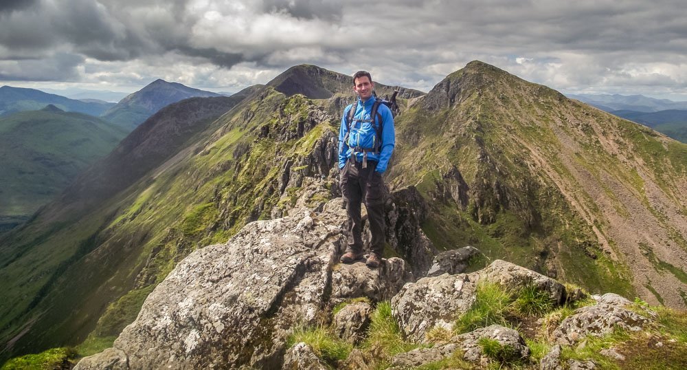 standing on Aonach Eagach Ridge