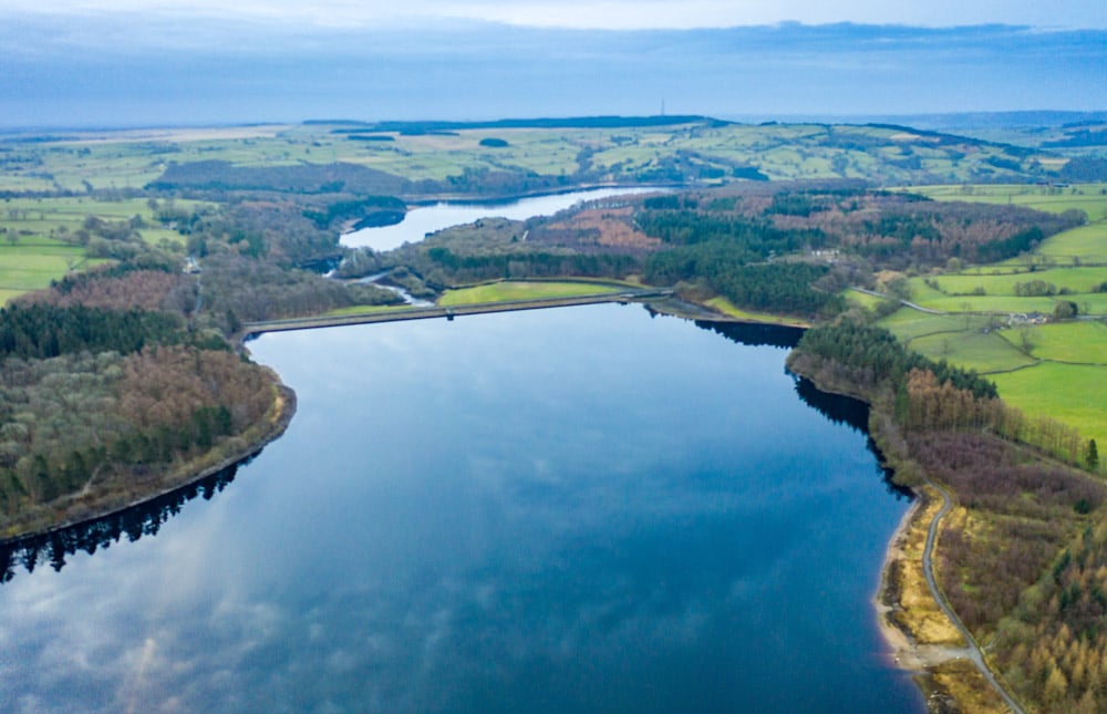 fewston and swinsty reservoirs from above