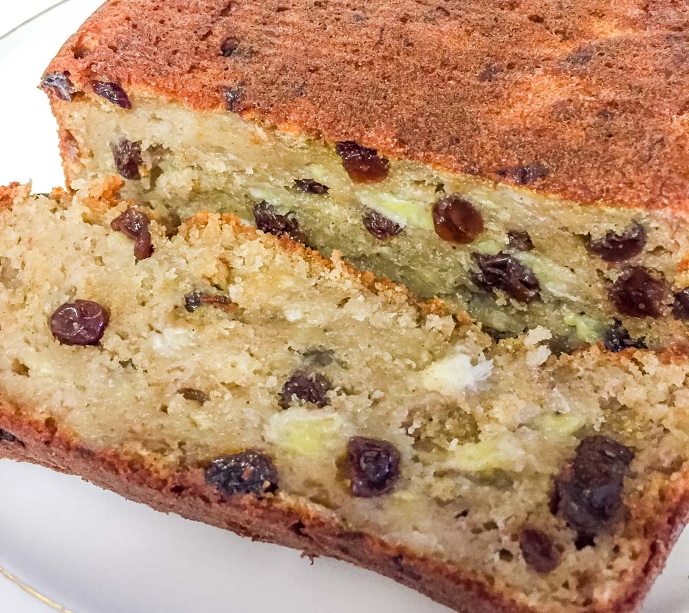 served banana loaf with sultanas