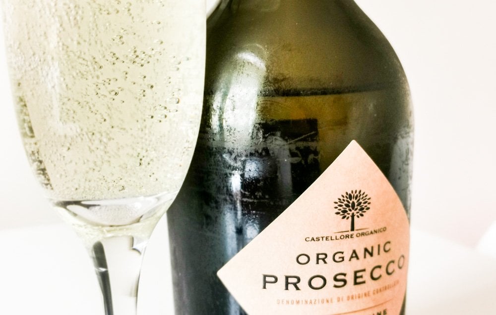 organic prosecco bottle and glass