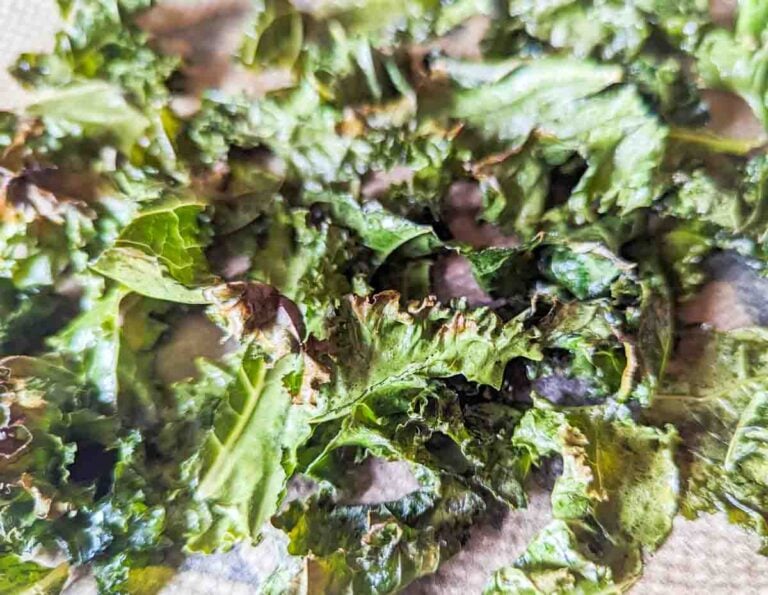 kale chips on a baking tray