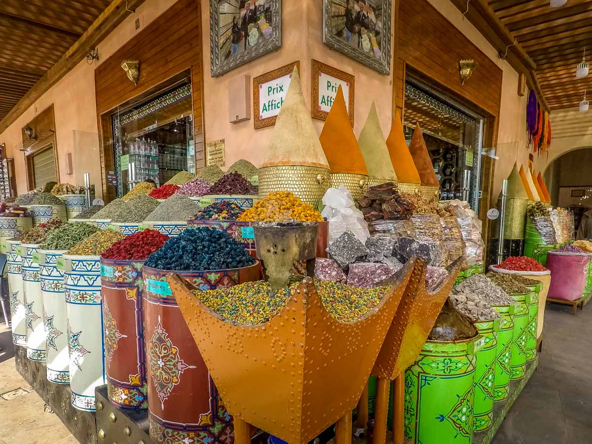 Marrakech stall selling herbs and spices and saffron