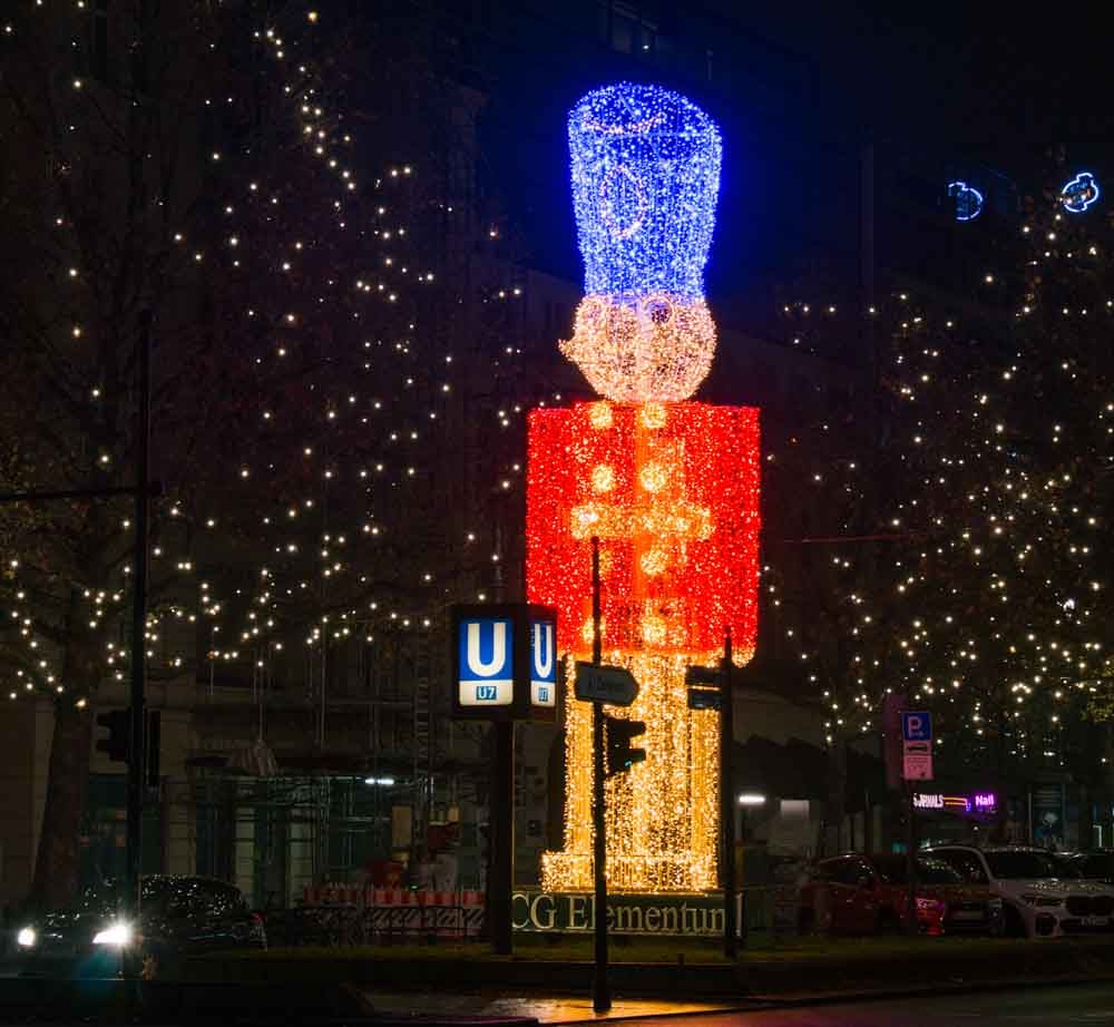 Nutcracker in lights at Belin Christmas markets