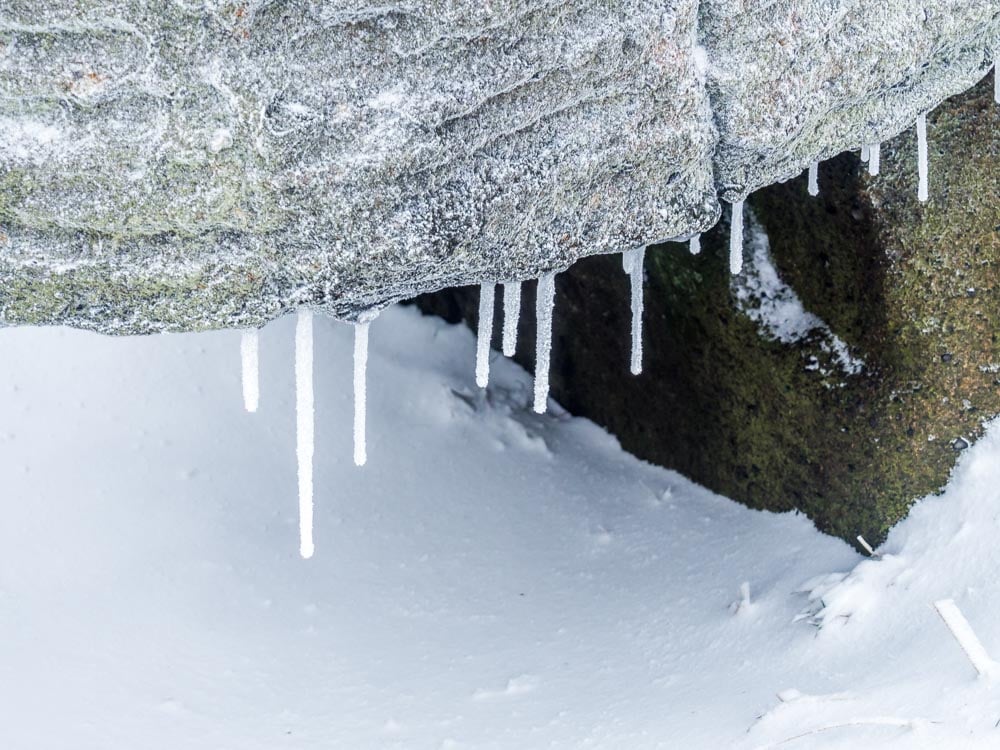 icicles on the rocks