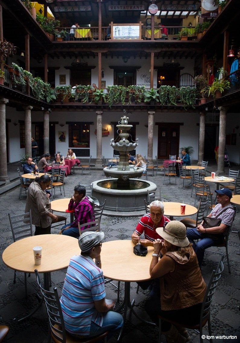 A city courtyard eatery, in Quito