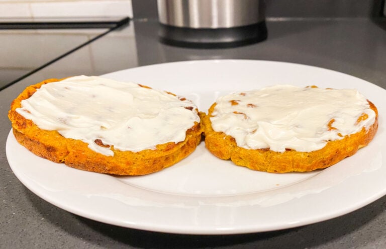 served pumpkin chaffles with cheese covering