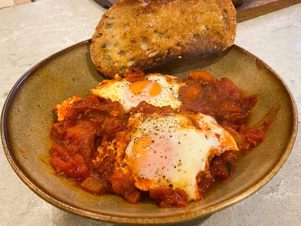 Shakshuka served with sourdough toast