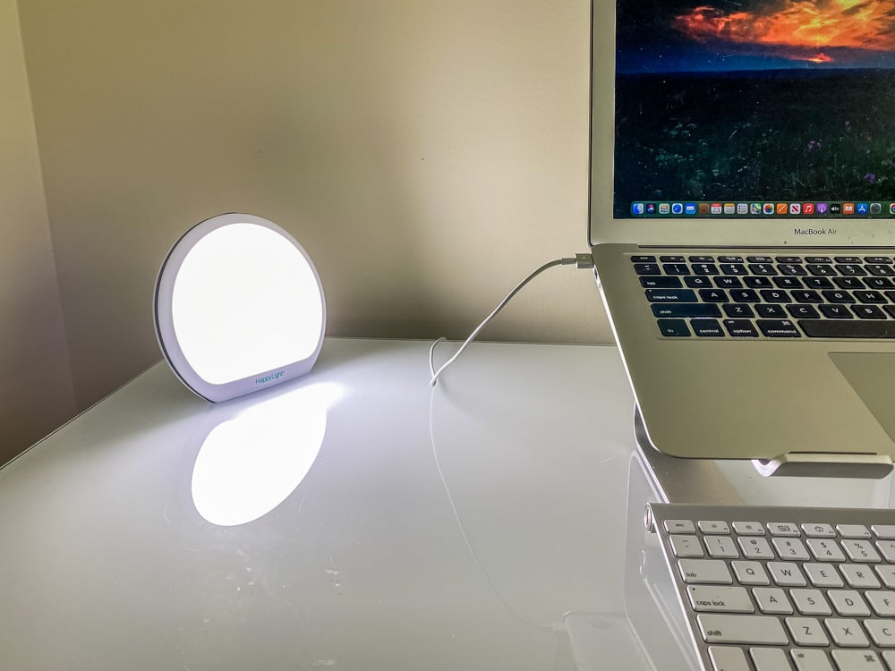 sunlamp on computer desk