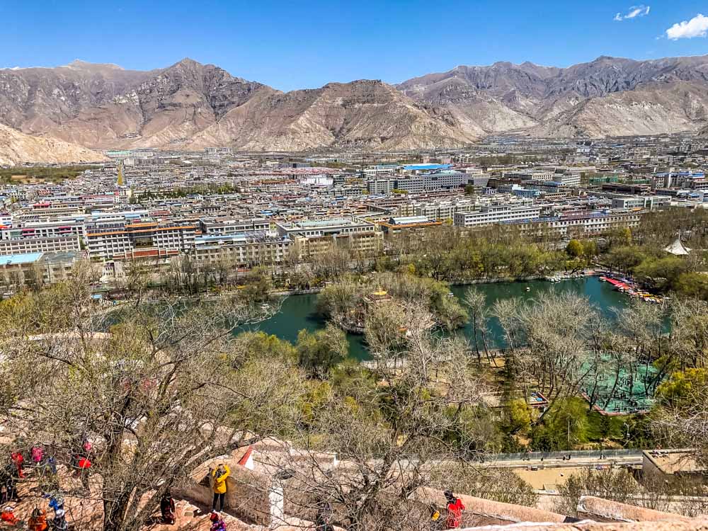 view of city park below Portala Palace